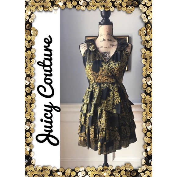Juicy Couture NWT Black & Gold Dress Sz 6 - Picture 2 of 6